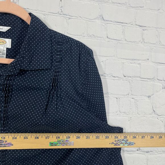 Talbots Tunic Plus XXL Y Neck Long Balloon Sleeve Black Polka Dots Preppy Career - Picture 7 of 10